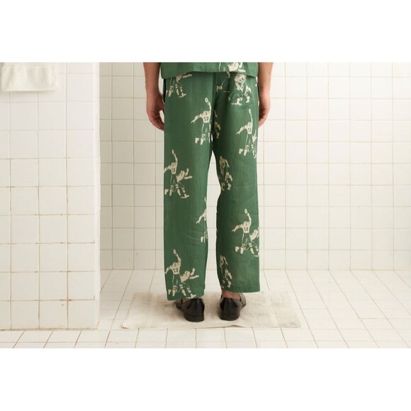 Bode Football Silhouette Pajama Men's Pants Linen Graphic Print XS New 283401 - Picture 2 of 8
